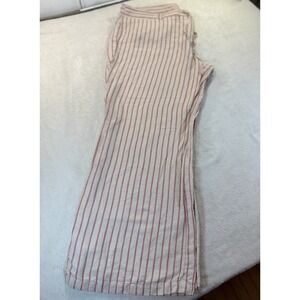 Linen Blend Pants 22/24 Red Ivory Striped Wide Leg Drawstring Boho